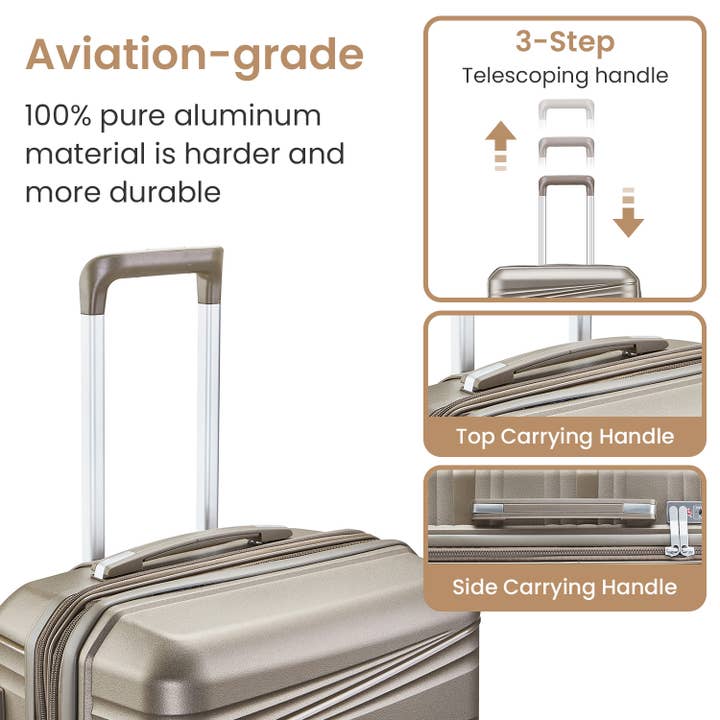Champagne 4-Piece Hard Shell Luggage Set TSA Lock Spinner Wheels for wholesale on Faire