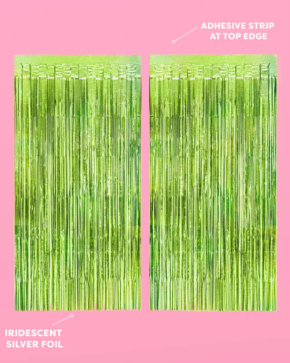 xo, Fetti - Wholesale Decal - Party Decorations - Lime Green Foil Fringe Curtain Set of 2 | Party Backdrop 3