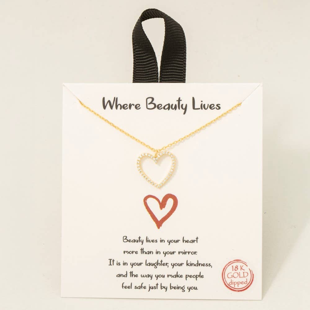 Fame Accessories - Wholesale Pendant/Charm Necklace - Gold Dipped Outline Cz Pave Heart Pendant Necklace1