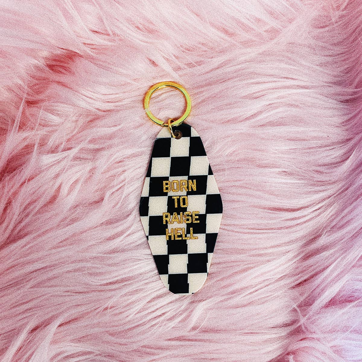 Golden Gems – wholesale Keychain – Women's – Born to Raise Hell Checkered Keychain1