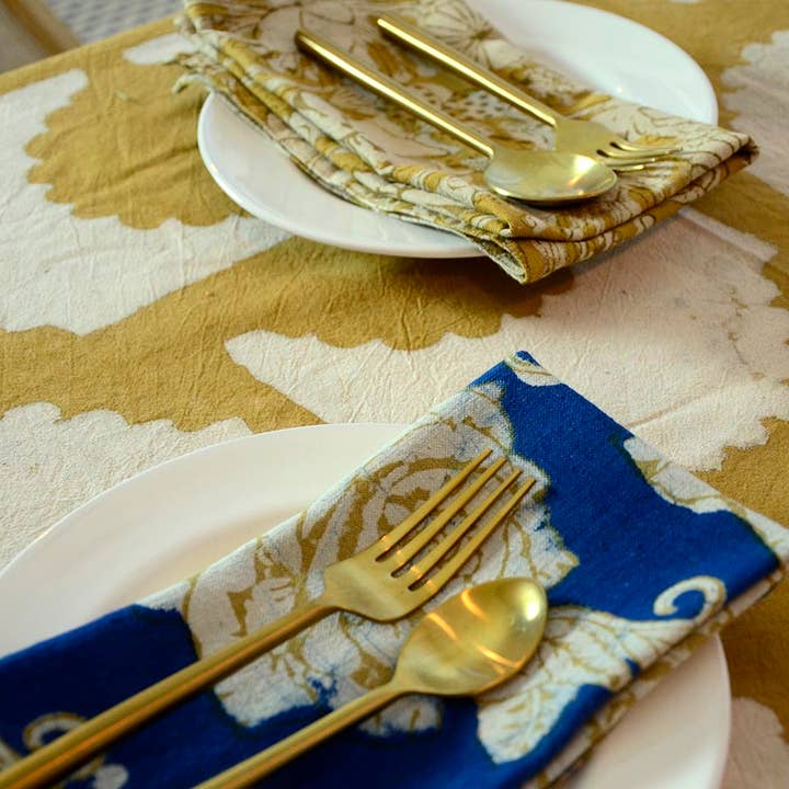 Dinner Napkins, Indigo Gold Organic Cotton Set | Eve for wholesale by Ichcha