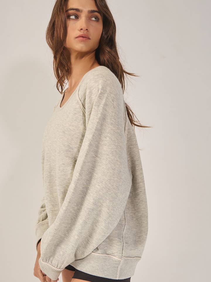 OATMEAL IT2398 V-neckline Drop-shoulder Solid Soft Sweatshirt for wholesale on Faire8