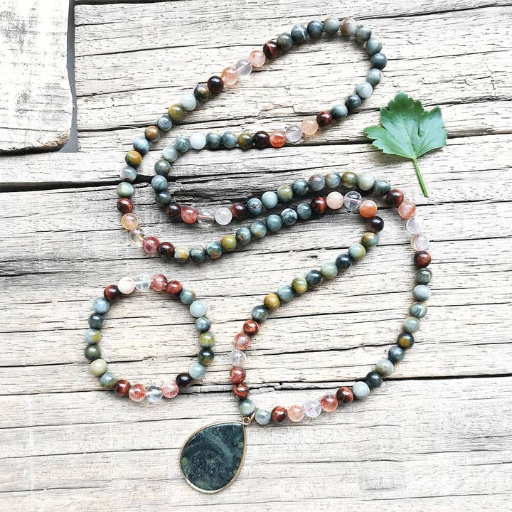 Harmony Mala - Wholesale Prayer Beads Necklace - Red Tiger Eye, Fire Quartz, and Green Eagle Eye Mala Bead Necklace β Grounding & Vitality3