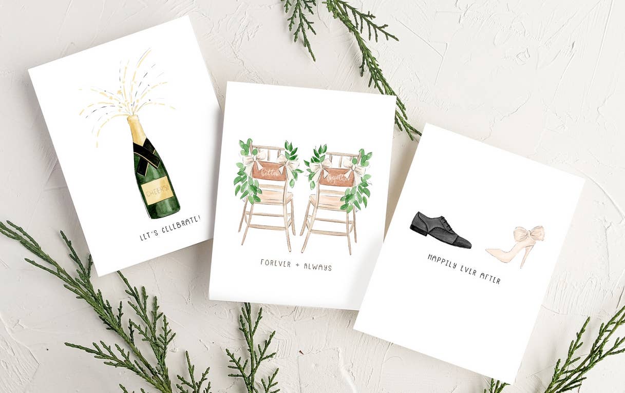 Almeida Illustrations – postal de casamento por atacado – Cartão Felizes para Sempre After Mr + Mrs Recém-casado6