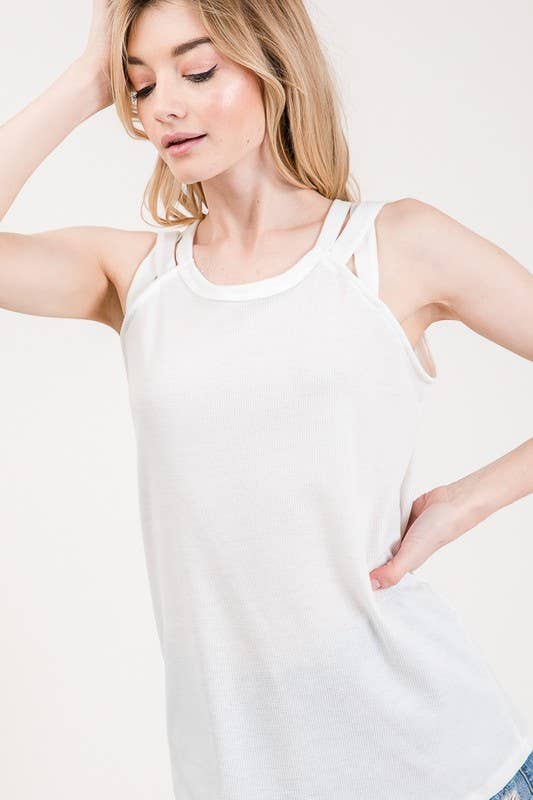 7th Ray - Venta al por mayor Camiseta sin mangas - Mujer - Top de Tirantes con Detalle de Correa en el Hombro de Punto Térmico T23950