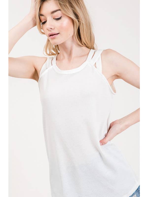 7th Ray - Venta al por mayor Camiseta sin mangas - Mujer - Top de Tirantes con Detalle de Correa en el Hombro de Punto Térmico T2395