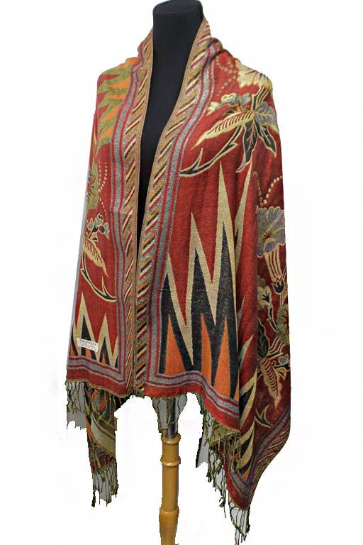 Cap Zone - Wholesale Scarf - Women's - Sharp Geometric Golden Shimmered Floral Pashminas10