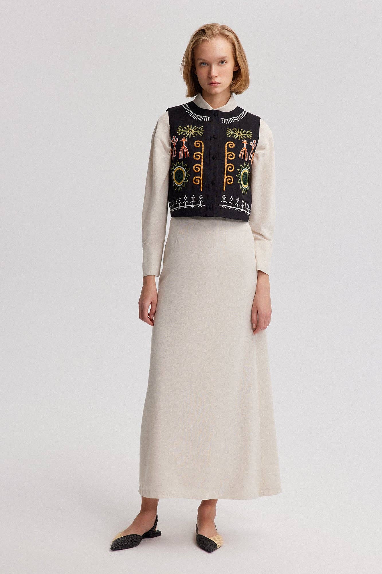 Black EMBROIDERED LINEN VEST for wholesale on Faire0