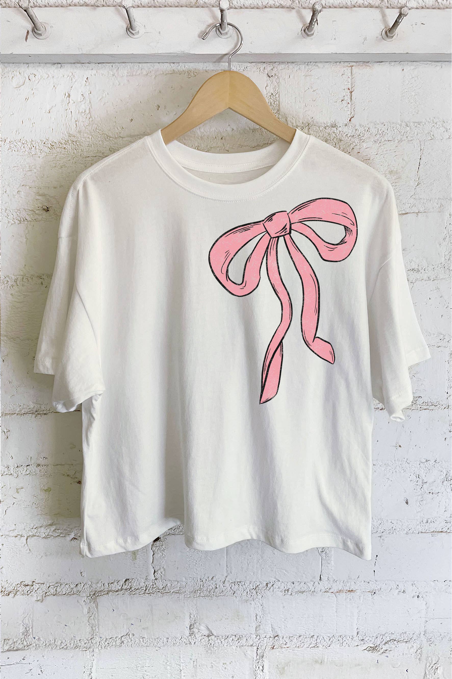Rustee Clothing - Wholesale Screen Printed T-Shirt - Women's - COUQUETTE PINK RIBBON GRAPHIC LONG CROP TOP6