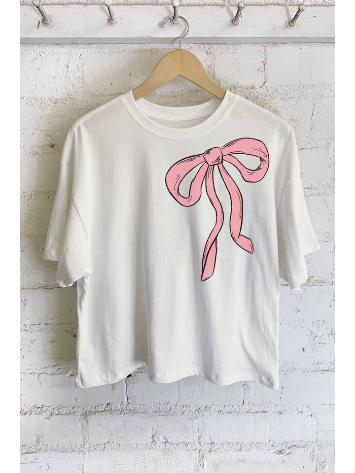 Rustee Clothing - Wholesale Screen Printed T-Shirt - Women's - COUQUETTE PINK RIBBON GRAPHIC LONG CROP TOP6
