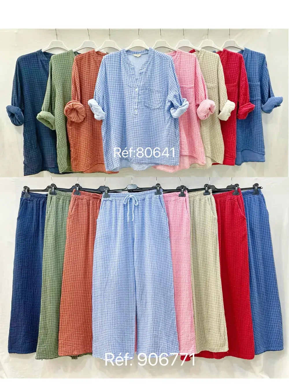 Mimi & Gogo – Großhandel Bluse – Damen – Vichy-Baumwoll-Gauze-Bluse mit tunesischem Kragen von Mimi & Gogo7