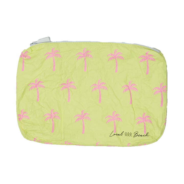 Yellow Neon Palms Water Resistant Tyvek Printed Pouch for wholesale by Local Beach