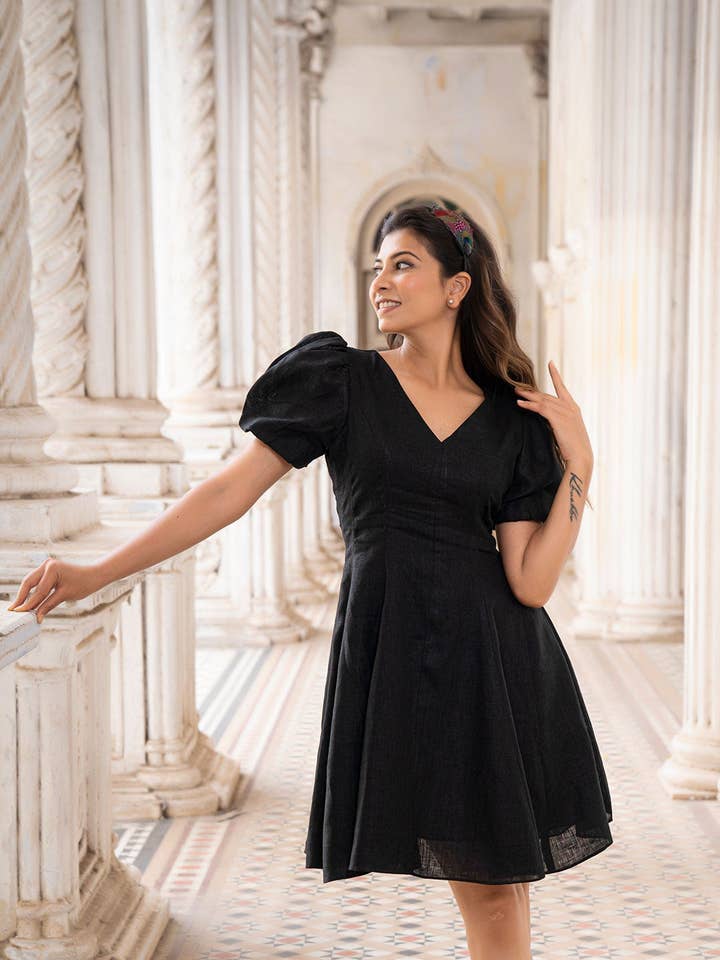 TOKYO PURE LINEN DRESS IN BLACK for wholesale by House of Amaya