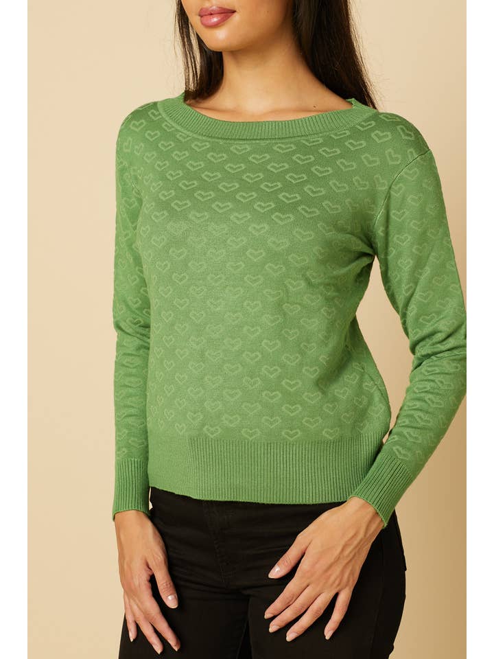 Timeless London - Wholesale Knit Sweater - Women's - Love Heart Sweater Green