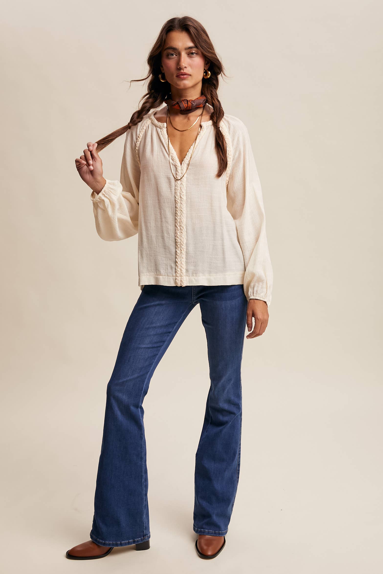 Listicle - Wholesale Blouse - Women's - Braided Trim Peasant Blouse LT14479