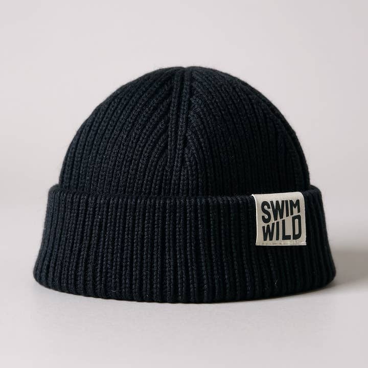 Wool Knitted beanie / Black for wholesale by the Cornish studio