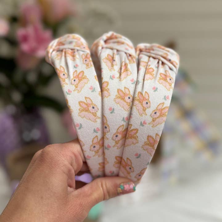 Brynnbands - Wholesale Fashion Headband - Women's - Peach Bunnies Easter Hard Headband Basket Gifts1