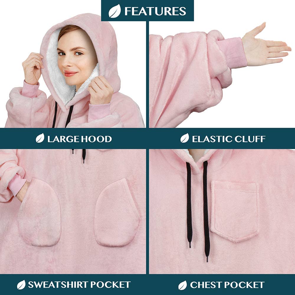 Pavilia - Wholesale Hoodie - Women's - Chest Pocket Sherpa Hoodie Blanket - Patch Pocket (Regular / Long)132