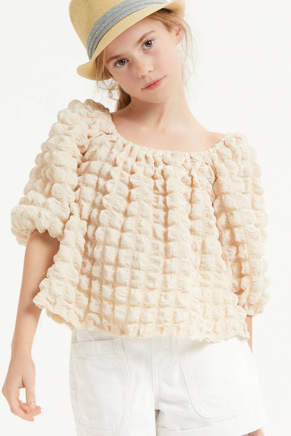 Good Girl - Wholesale Knit Top - Kids - Embossed Bubble Texture Balloon Sleeve Top17