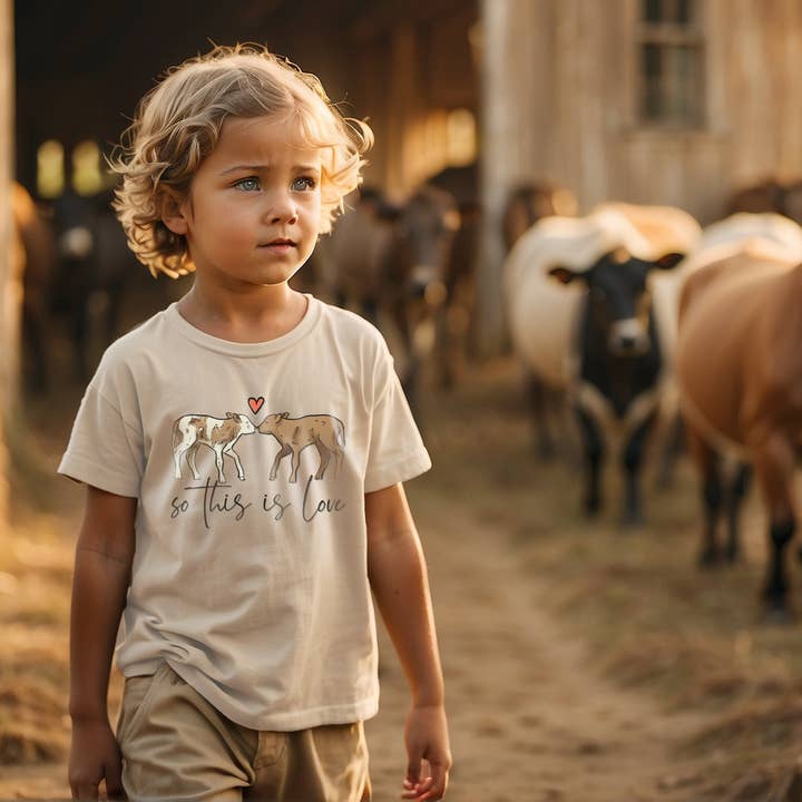 Barefoot Baby - Wholesale Screen Printed T-Shirt - Kids - Valentine's Day Cow Clothing Country Western Kids Clothing