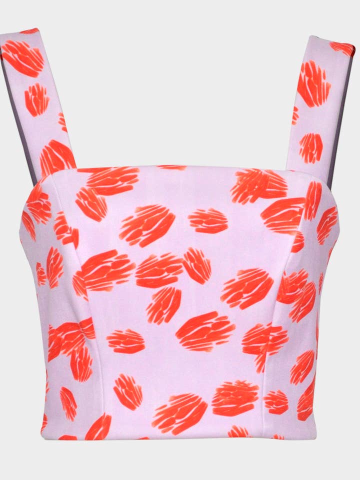 ATLAS TOP - Stampa Trasformazione Lilla e Corallo per la vendita all'ingrosso da parte di Carolina Estefan