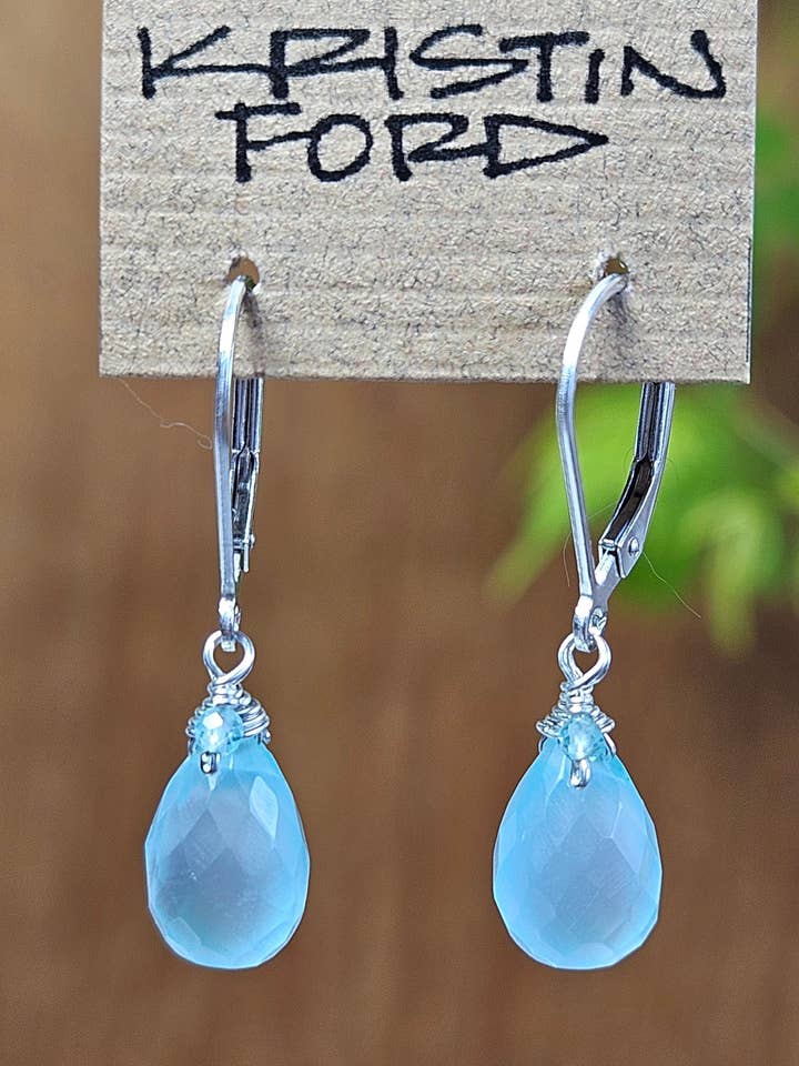 Chalcedony Teardrop with Apatite Rondel Earrings EBL3020 for wholesale by KRISTIN FORD Jewelry With Meaning