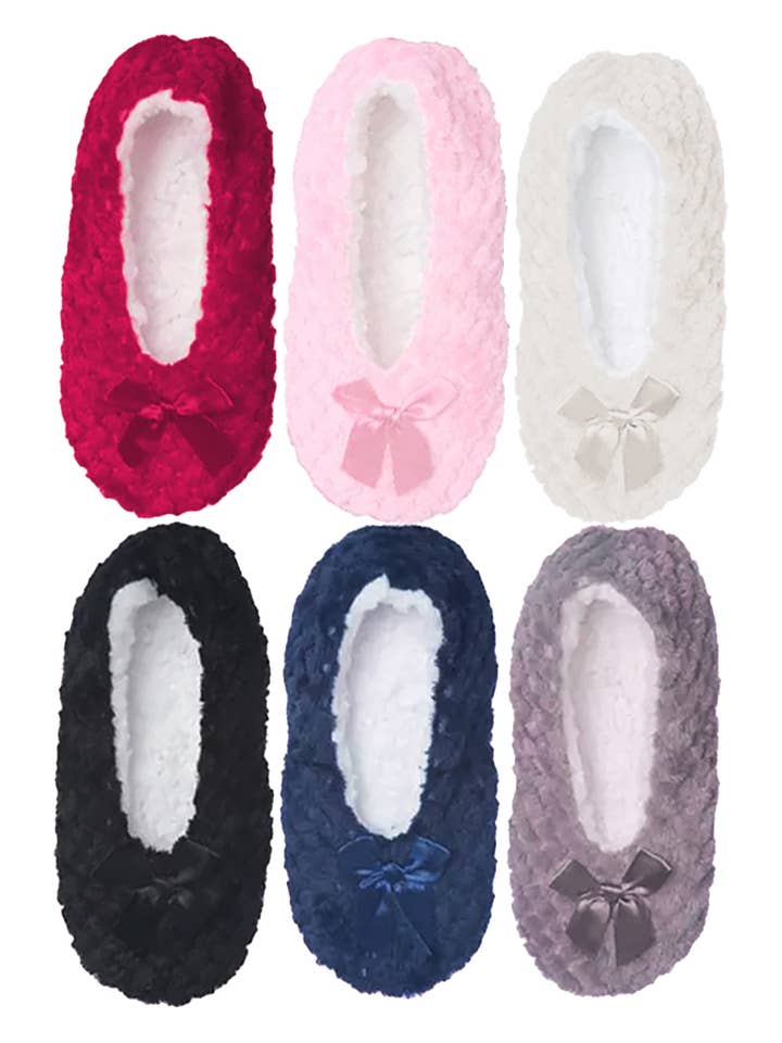 Cap Zone - Wholesale Sock Slippers - Women's - Bubble Embossed Sherpa Fleece Lounge Sock Slippers