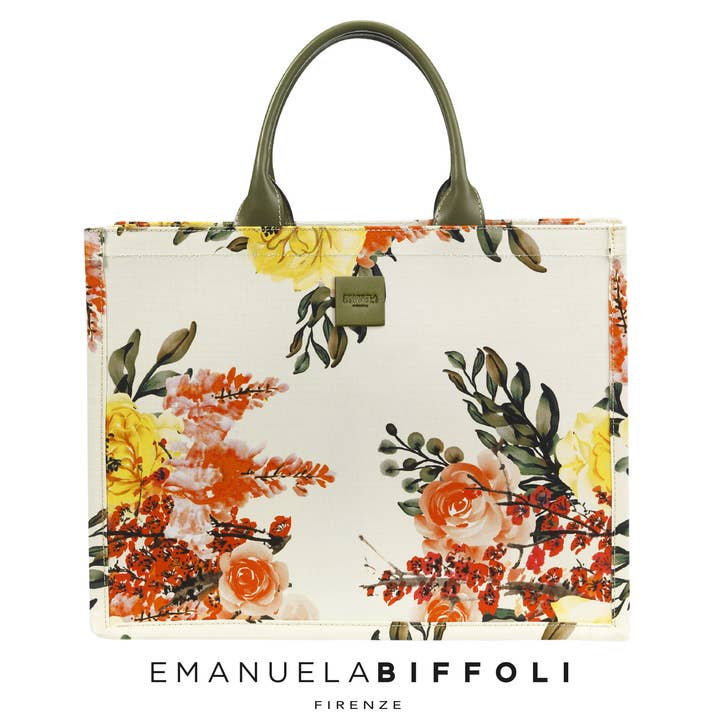 „STARKE“ EINKAUFSTASCHE MIT WEISSEN BLUMEN für den Großhandel von EMANUELA BIFFOLI FIRENZE