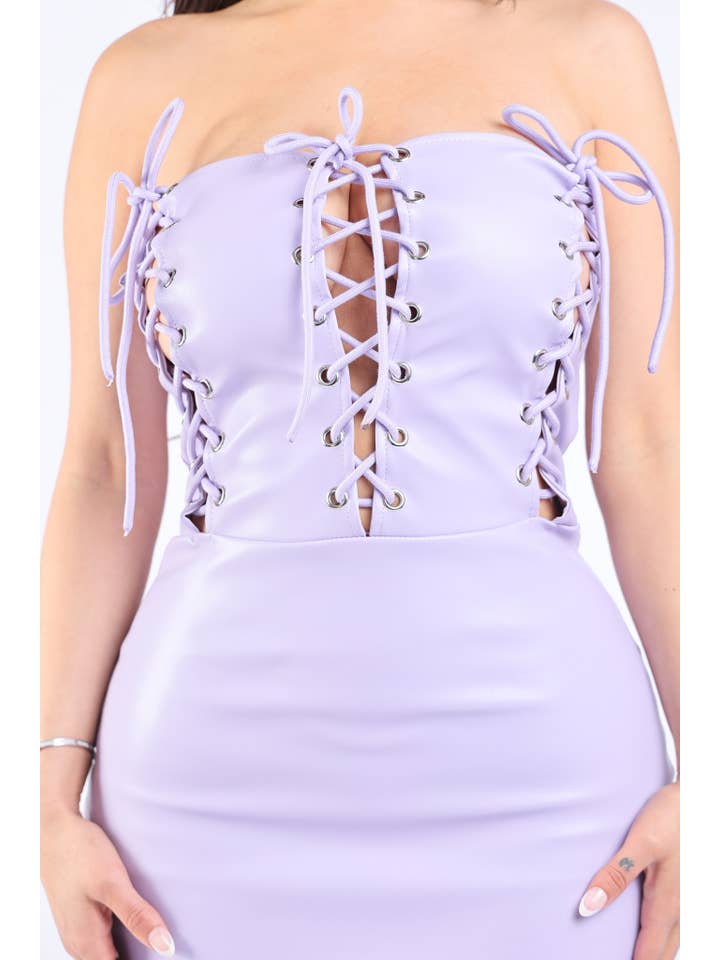 K Too – Großhandel Kleid – Damen – Detailliertes PU-Tubekleid mit Schnürung