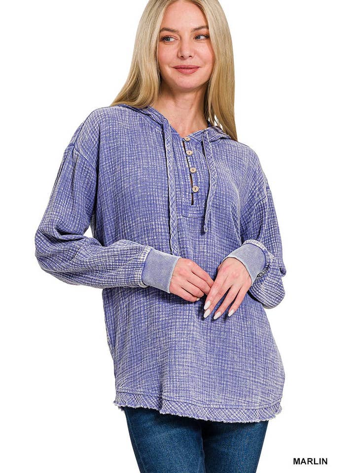 Vanilla Monkey - Venta al por mayor Sudadera con capucha - Mujer - Sudadera con capucha lavada con doble gasa y cierre de botones4