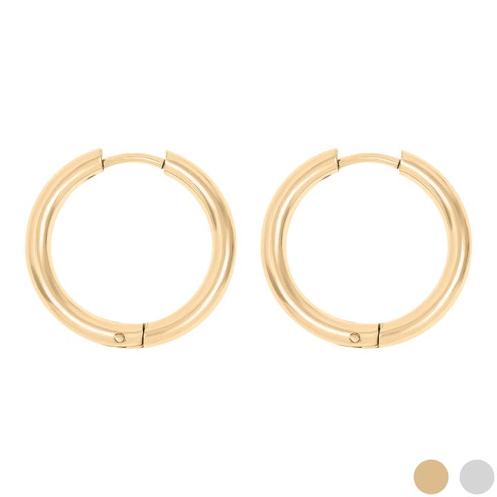 WJW - Wholesale Huggie Earrings - 18K Gold PVD Stainless Steel Circle Huggie Hoop Earrings