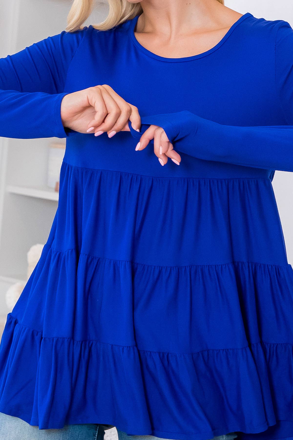 You & Me - Wholesale Tuniek - Dames - YMT20005V-STEVIGE GELAAGDE TOP MET LANGE MOUWEN40