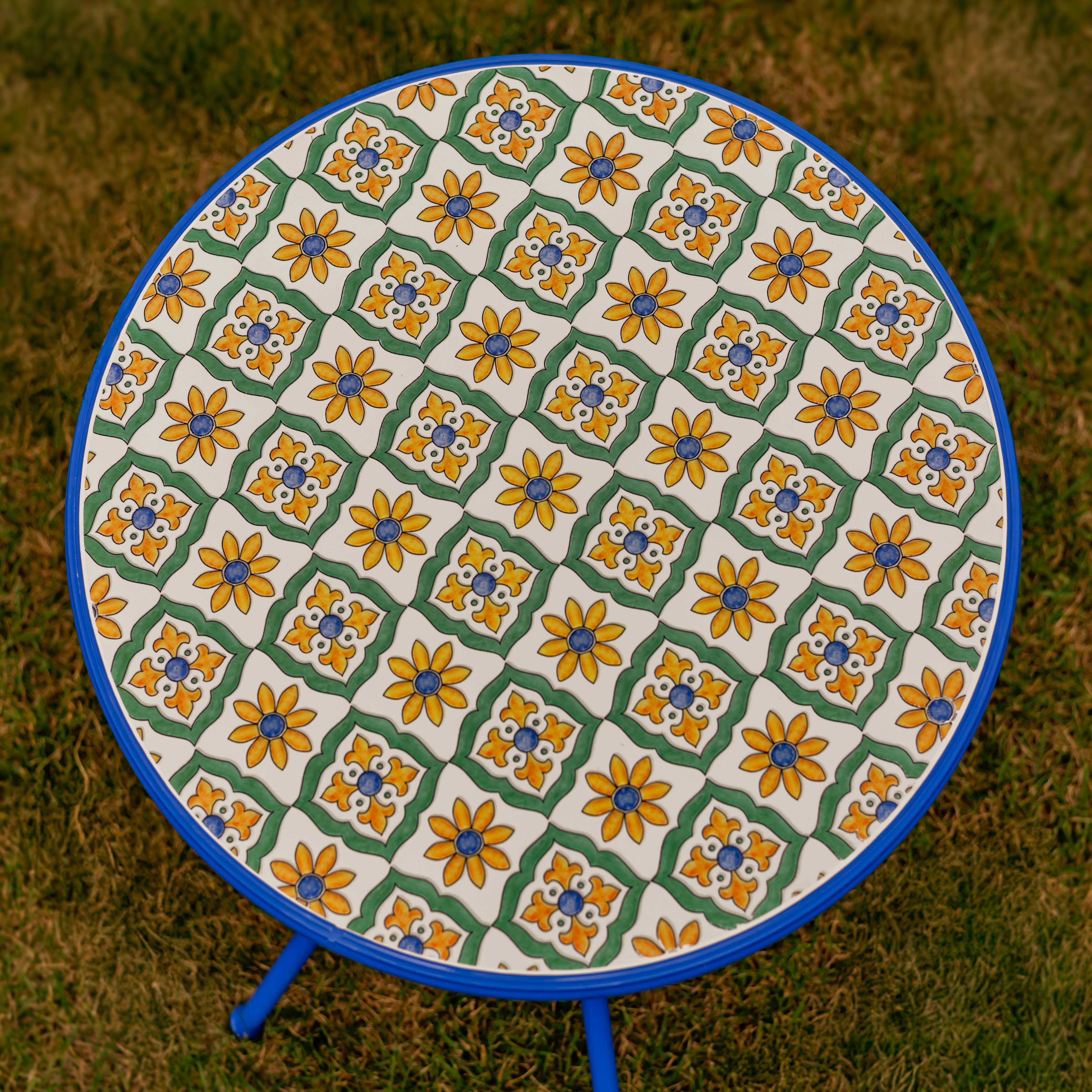 Zaer Ltd. International - Wholesale Patio Set - "Nantucket" Mosaic Bistro Set - 3PC/Set - White/Yellow/Blue0