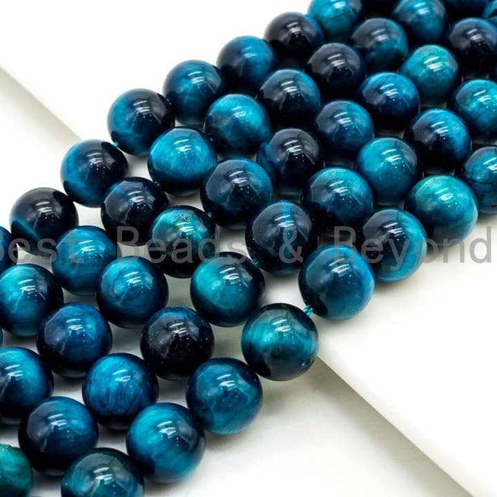 BestBeads&Beyond – wholesale Pärlor – Kvalitet naturlig förbättrad färg blå tigeröga runda pärlor, 4mm/6mm/8mm/10mm/12mm/14mm, Blue Tiger Eye ädelsten, 15.5" sträng, SKU #U217