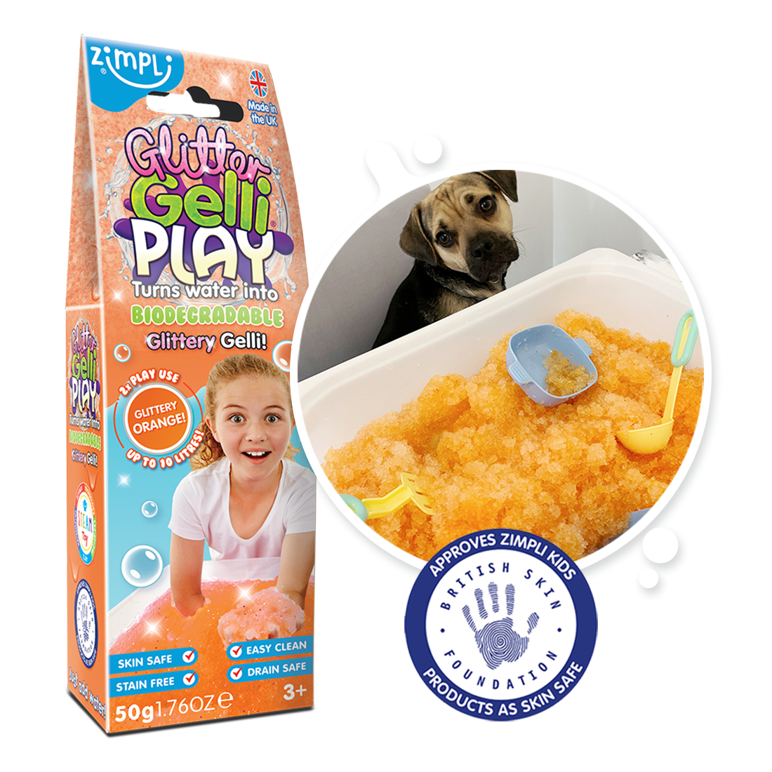 Zimpli Kids - Vente Pâte ingénieuse/slime – enfant - Jouet sensoriel biodégradable certifié Zimpli Glitter Gelli Play4