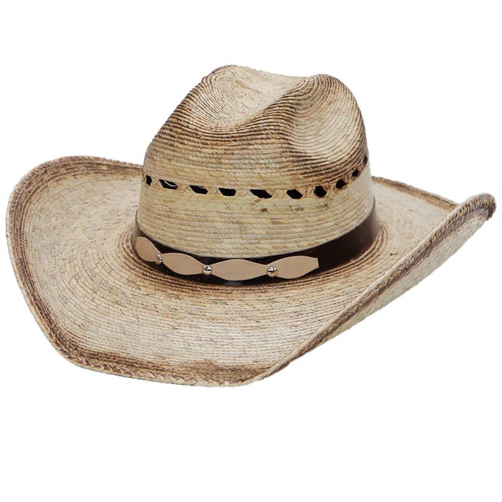 Cap Zone - Wholesale Cowboy Hat - Women's - Vented Vintage Burnt Cutter Palm Straw Cowboy Hat12