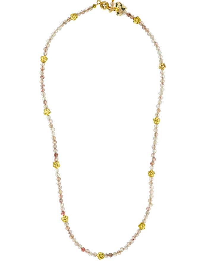Strawberry Quartz Gemstone Daisy Necklace for wholesale by Rosie Fox