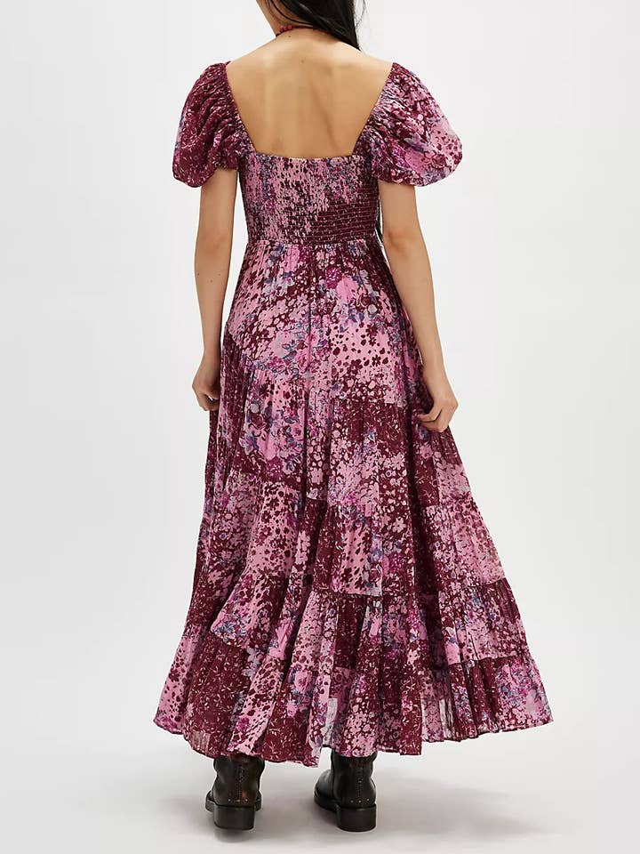 HIDDENBRAND - Wholesale Dress - Women's - Bohemian Floral V-Neck A-Line Dress10