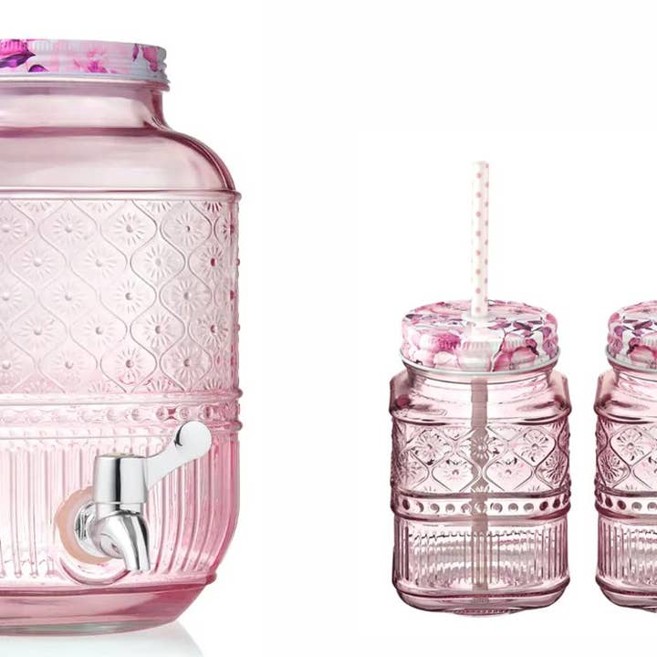 Claro Blush Dispenser & Mason Jar Sipper Bundle - Summer for wholesale by Godinger