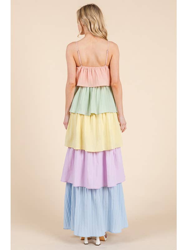 Multi Vestido Maxi con Pliegues en Capas MD51629 de venta al por mayor en Faire2