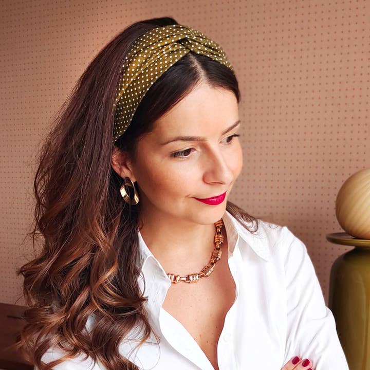 Faixa SIMONE / algodão verde-oliva com bolinhas brancas por atacado de Laure Derrey