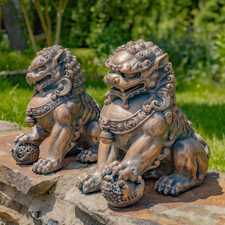 Zaer Ltd. International - Wholesale Sculpture - 16" Tall Small Magnesium Fu Dog Sentry Statues "Xiao & Yan"3
