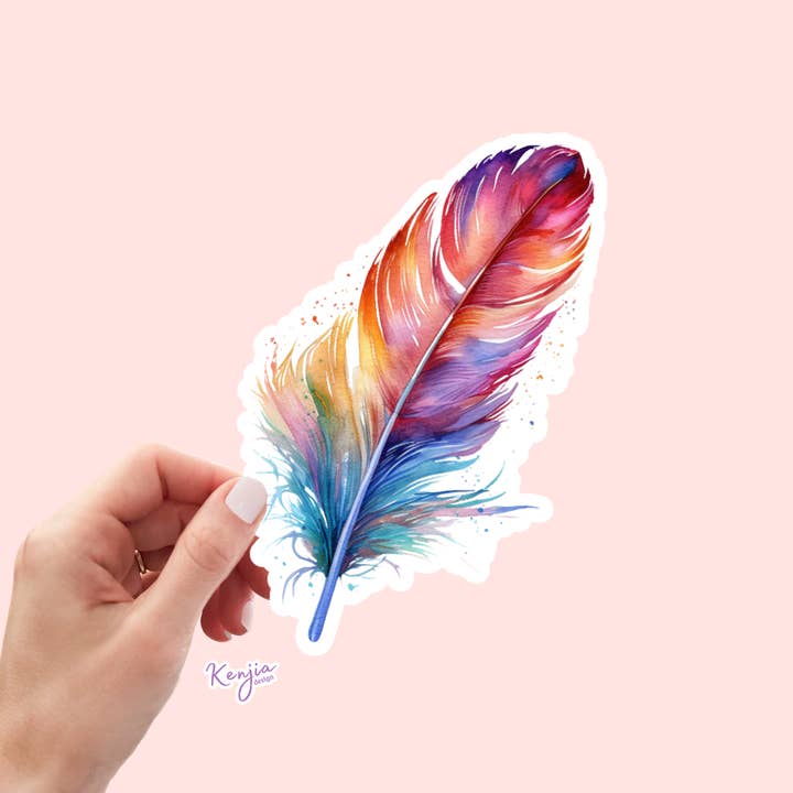 Kenjia Design - Wholesale Sticker - Bright Colorful Feather Stickers / Waterproof