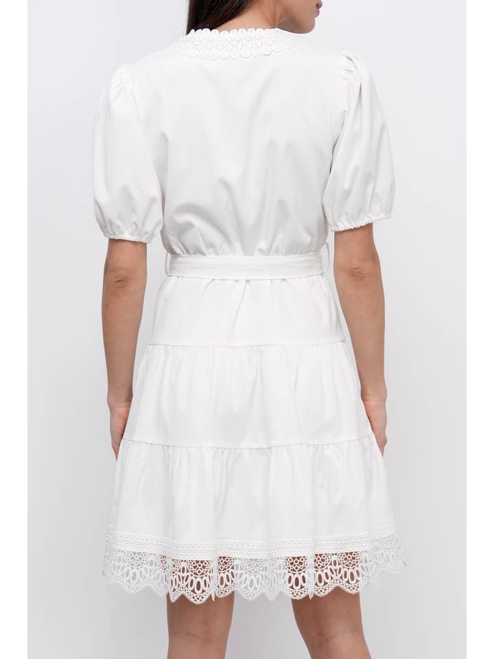 White Connie Lace Trim Mini Dress for wholesale on Faire