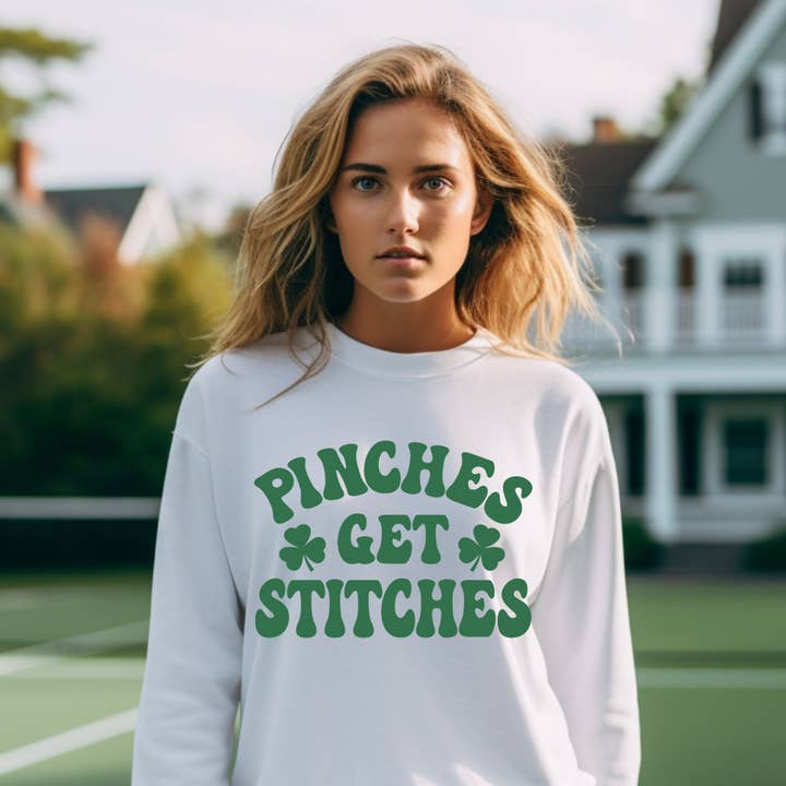 Uncommon Label - Wholesale Graphic Sweatshirt - Women's - Pinches Get Stitched Lucky Adult Crewneck Pullover0