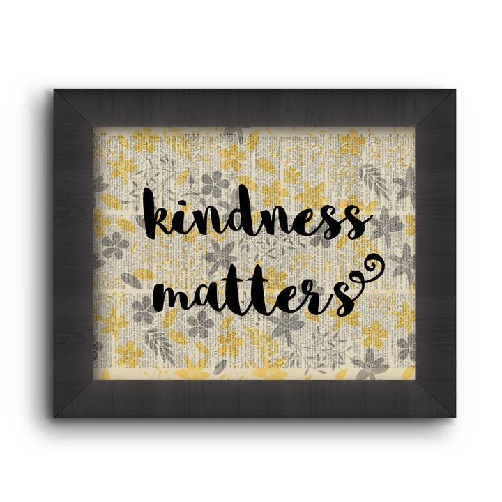 Kindness Matters - Yellow & Grey Floral for wholesale by Cecelia Rose Book Page Art