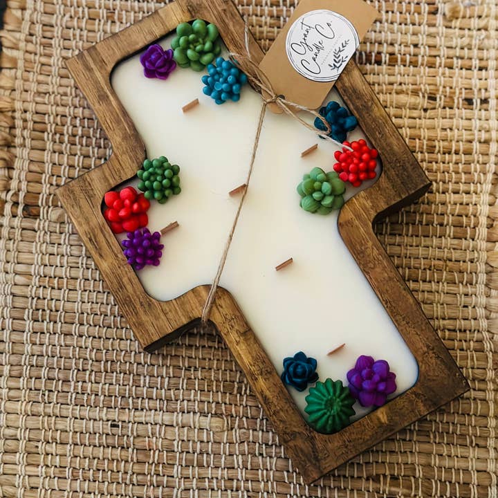 Bougie de soja succulente Cross Bowl - Acajou et bois de teck pour la vente par Grant Candle Co.