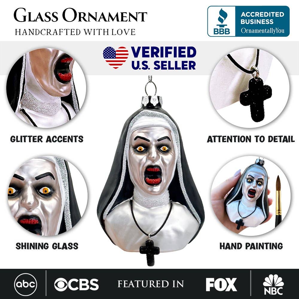 OrnamentallyYou - Wholesale Ornament - Spooky Decor Creepy Nun Themed Glass Ornament2