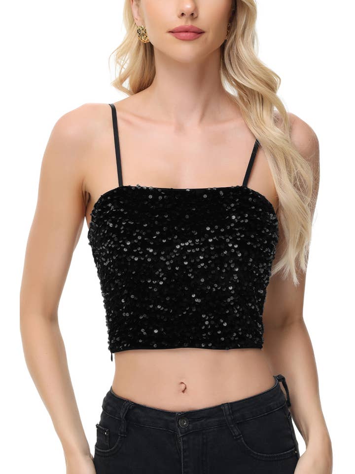 Anna Kaci Wholesale - Wholesale Camisole - Women's - Sparkly Sequin Cami Tops Crop Club Party Glitter Spaghetti1