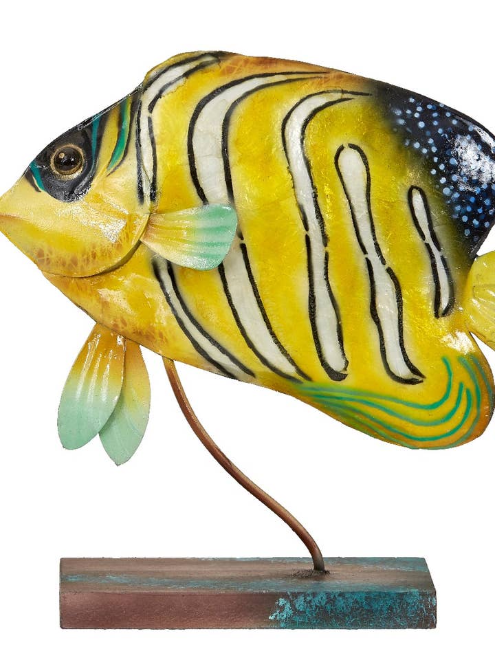 Royal Angelfish on Stand 8x8" - Metal & Capiz Art for wholesale by HS Seashells